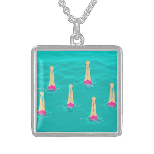 Artistic Swimmers Swimming Under Water  Sterling Silver Necklace
