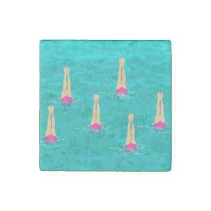 Artistic Swimmers Swimming Under Water  Stone Magnet