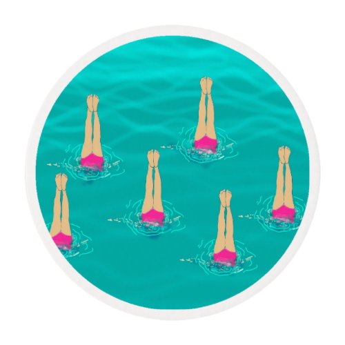 Artistic Swimmers Swimming Under Water Swim Party  Edible Frosting Rounds