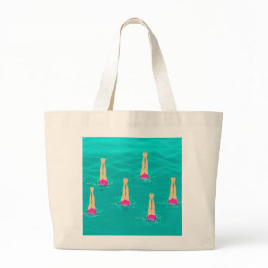 Artistic Swimmers Swimming Under Water Swim Party  Large Tote Bag