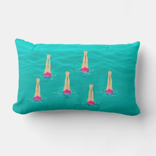 Artistic Swimmers Swimming Under Water Swim Party  Lumbar Pillow
