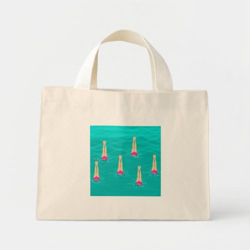 Artistic Swimmers Swimming Under Water Swim Party  Mini Tote Bag