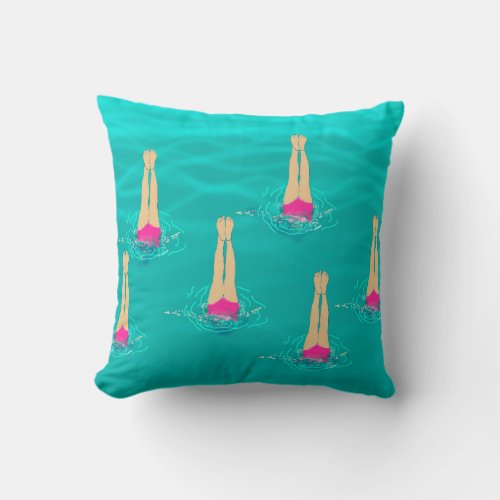 Artistic Swimmers Swimming Under Water Swim Party Throw Pillow