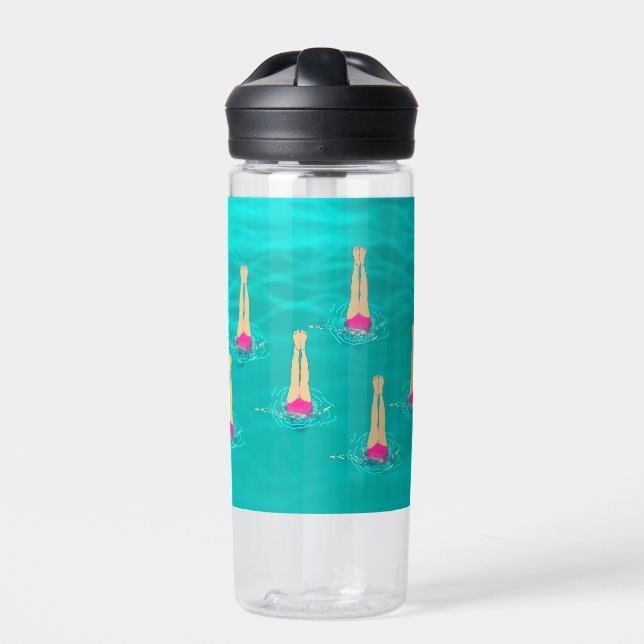 Artistic Swimmers Swimming Under Water Swim Party Water Bottle (Front)