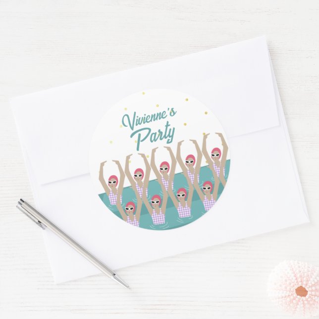 Artistic Swimmers Synchro Swimming Birthday Party Classic Round Sticker (Envelope)