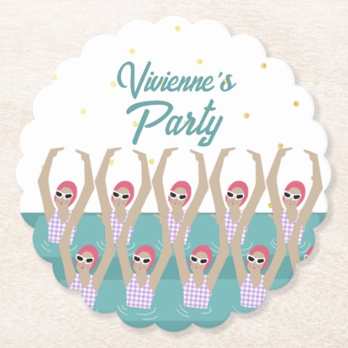 Artistic Swimmers Synchro Swimming Birthday Party Paper Coaster