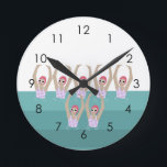 Artistic Swimmers | Synchro Swimming Design Art  Round Clock<br><div class="desc">Featuring cool modern illustration of synchronized women artistic swimmers in a pool. Artistic swimmers gift design in a pastel colors. Five swimming ladies in swimming pool. Cool swim team gift. synchronized swimming team gifts, synchronized swimming team coach gift. Artistic swimmers girl team gifts ideas. Artistic swimming home decor, stationery and...</div>