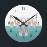 Artistic Swimmers | Synchro Swimming Design Art  Round Clock<br><div class="desc">Featuring cool modern illustration of synchronized women artistic swimmers in a pool. Artistic swimmers gift design in a pastel colors. Five swimming ladies in swimming pool. Cool swim team gift. synchronized swimming team gifts, synchronized swimming team coach gift. Artistic swimmers girl team gifts ideas. Artistic swimming home decor, stationery and...</div>