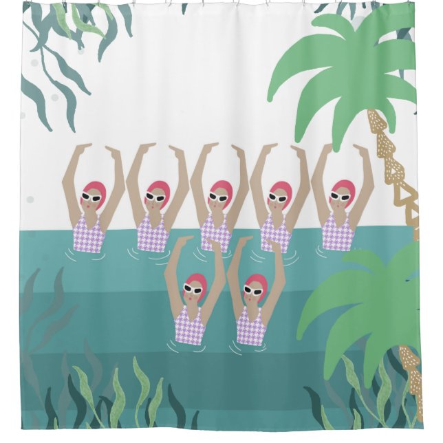 Artistic Swimmers | Synchro Swimming Tropical Art  Shower Curtain (Front)