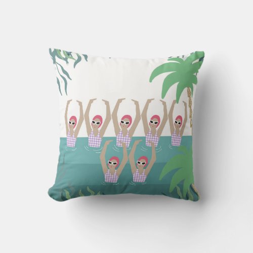 Artistic Swimmers  Synchro Swimming Tropical Art  Throw Pillow