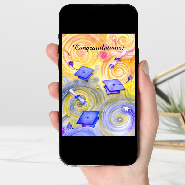 Artistic swirls cap graduation customizable card (Front Digital)