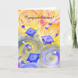 Artistic swirls cap graduation customizable card