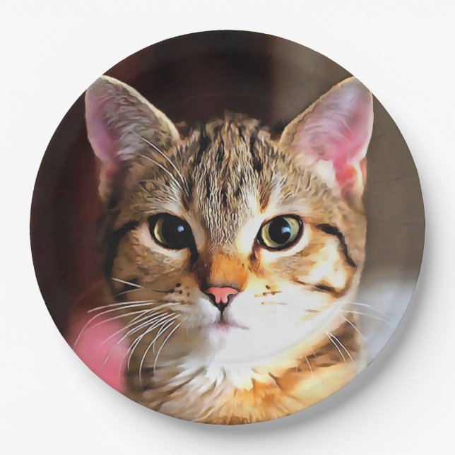 Artistic Tabby Cat Kitten Portrait Paper Plates (Front)