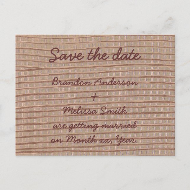 Artistic Tan Burlap Save the date Postcards (Front)