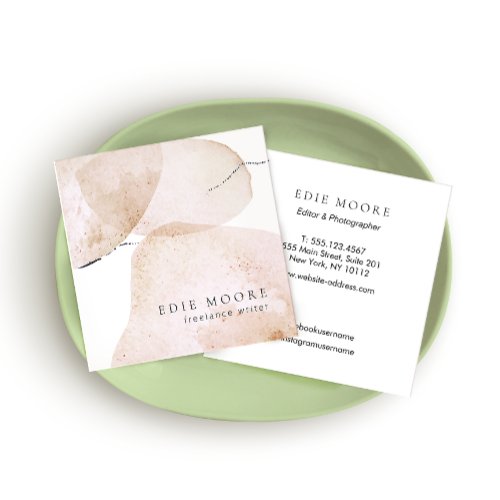 Artistic Tan Watercolor Abstract Painted Art Square Business Card