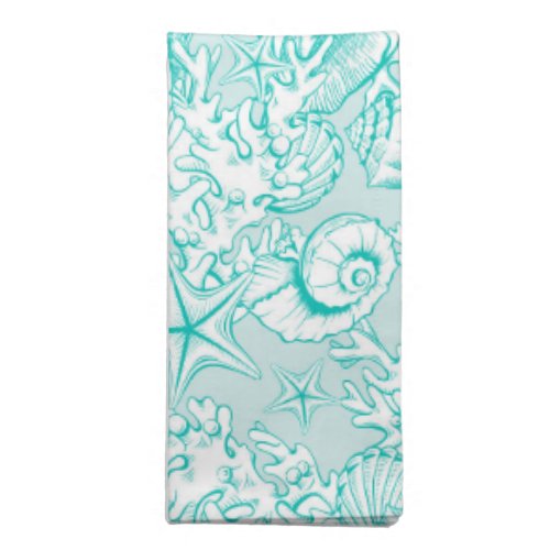 Artistic teal seashell starfish pattern coastal cloth napkin