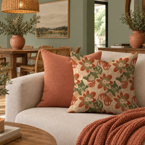 Artistic Terracotta Sage Botanical Throw Pillow