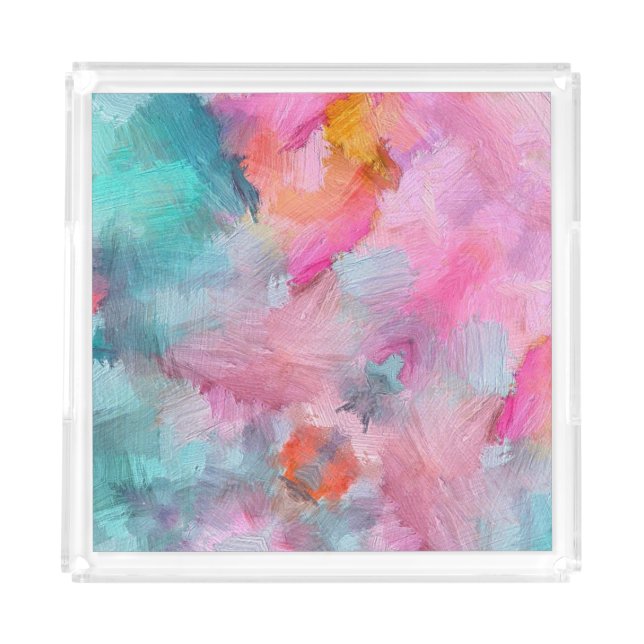 Artistic Texture: Colorful Abstract Wallpaper Acrylic Tray (Front)