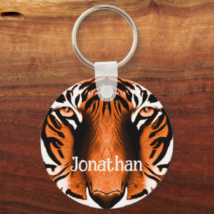 Artistic Tiger Cat Face Head Personalized Orange Keychain