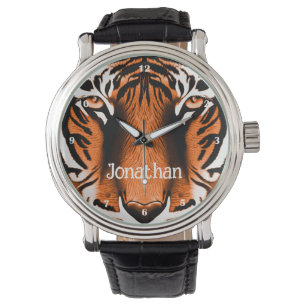 Artistic Tiger Cat Face Head Personalized Orange Watch