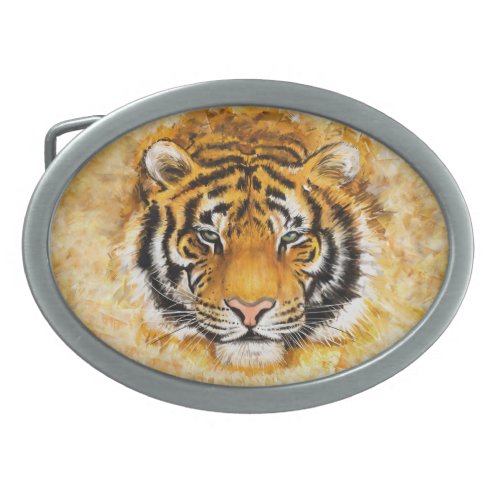 Artistic Tiger Face Oval Belt Buckle