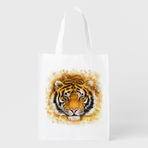 Artistic Tiger Face Reusable Grocery Bag