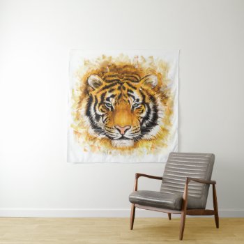 Artistic Tiger Face Square Wall Tapestry by PrettyPosters at Zazzle