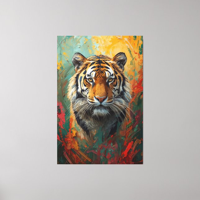 Artistic Tiger Portrait Vibrant Oil Painting Canvas Print (Front)