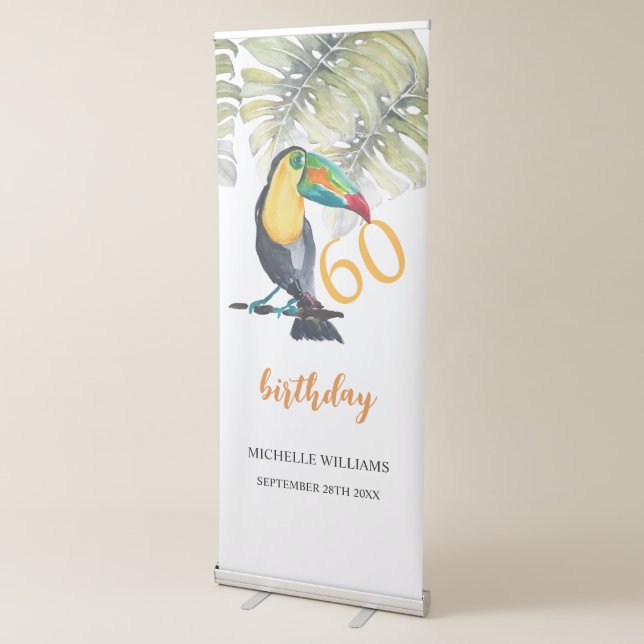 Artistic Toucan Tropical Party Watercolor Retractable Banner (3/4)