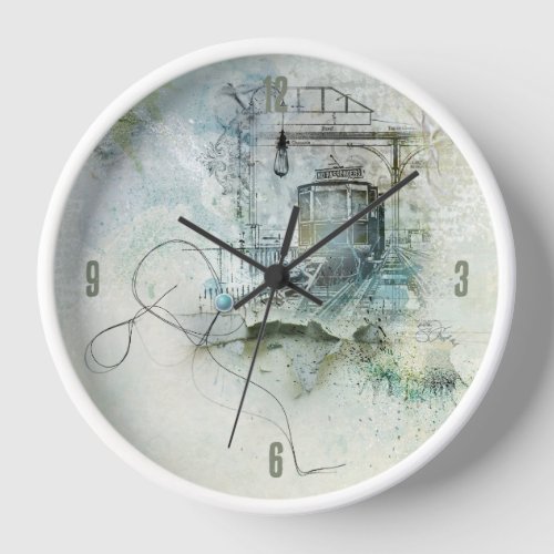 Artistic Train Collage Design for Home Decor Clock