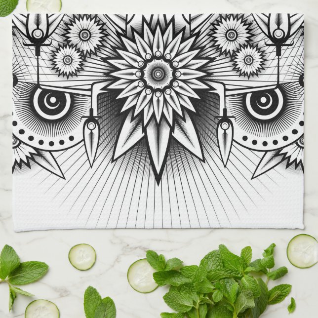 Artistic Tribal Design Kitchen Towel (Folded)