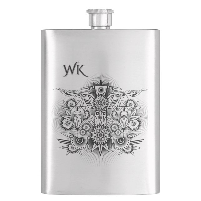 Artistic Tribal Design Monogram Flask (Front)