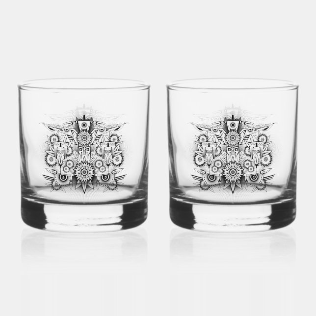 Artistic Tribal Design Whiskey Glass (Front)