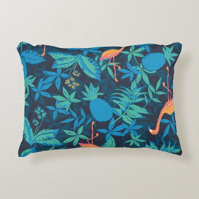 Artistic Tropical: Flamingo Pineapple Pattern. Accent Pillow (Front)