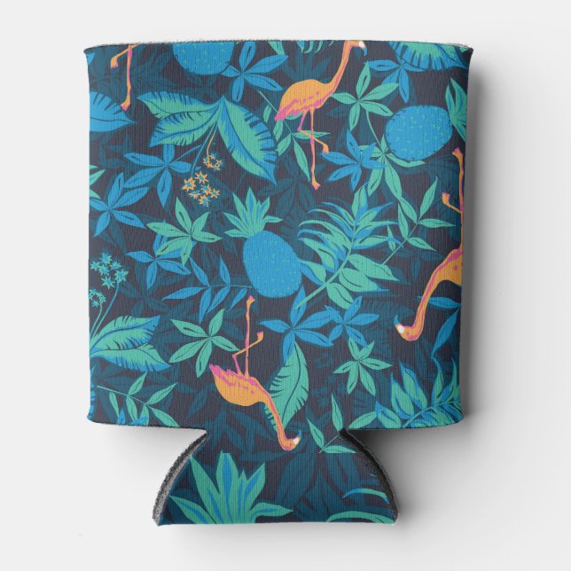 Artistic Tropical: Flamingo Pineapple Pattern. Can Cooler (Front)