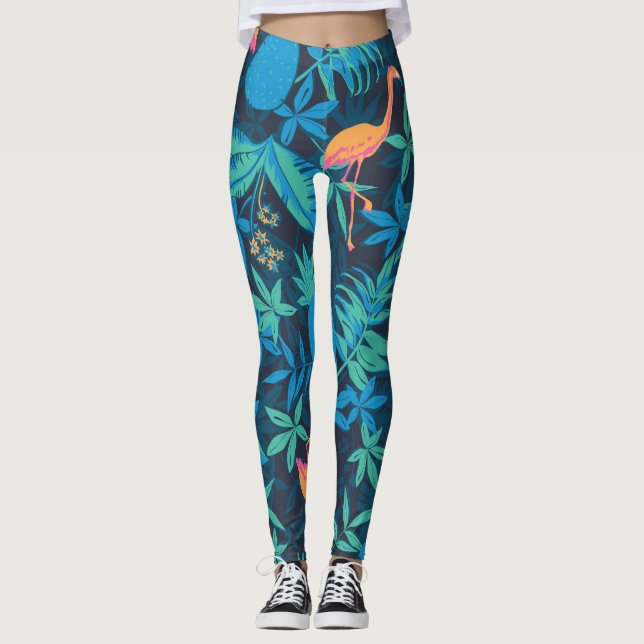 Artistic Tropical: Flamingo Pineapple Pattern. Leggings (Front)