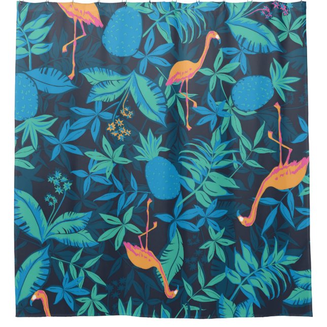 Artistic Tropical: Flamingo Pineapple Pattern. Shower Curtain (Front)