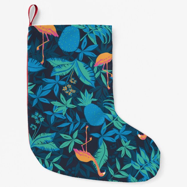 Artistic Tropical: Flamingo Pineapple Pattern. Small Christmas Stocking (Front)