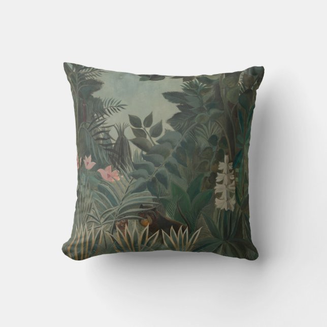 Artistic Tropical Jungle Painting Throw Pillow (Front)