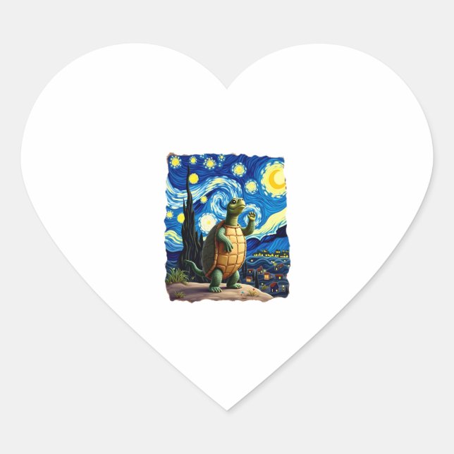 Artistic Turtle Shirt  Starry Night Turtle (1) Heart Sticker (Front)