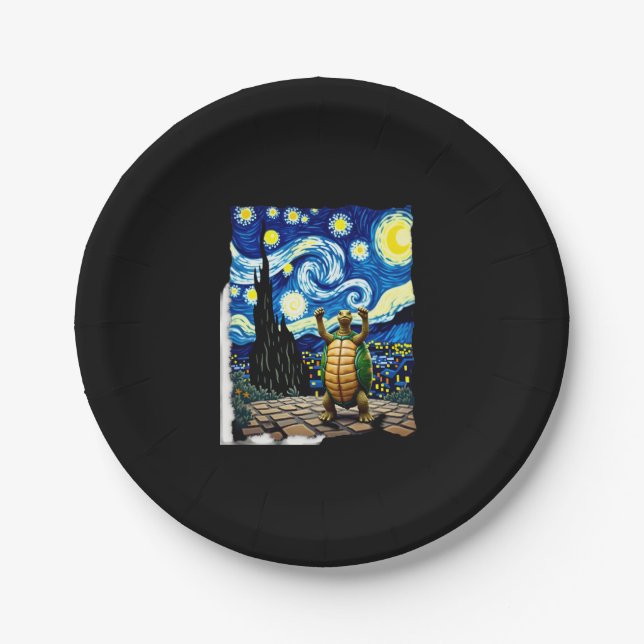 Artistic Turtle Shirt  Starry Night Turtle (1) Paper Plates (Front)