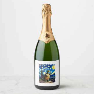 Artistic Turtle Shirt Starry Night Turtle (1) Sparkling Wine Label