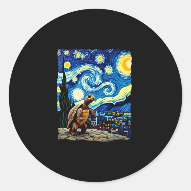 Artistic Turtle Shirt  Starry Night Turtle (2) Classic Round Sticker (Front)