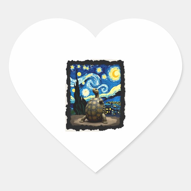 Artistic Turtle Shirt  Starry Night Turtle (2) Heart Sticker (Front)