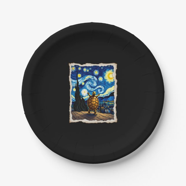 Artistic Turtle Shirt  Starry Night Turtle (3) Paper Plates (Front)