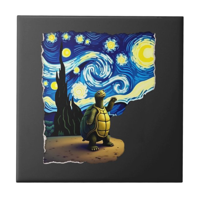 Artistic Turtle Shirt  Starry Night Turtle (4) Ceramic Tile (Front)