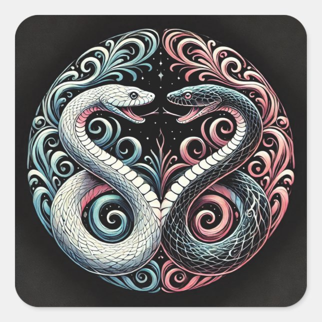 Artistic Twin Serpent Design Unique Wildlife Decor Square Sticker (Front)