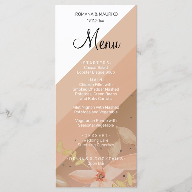 Artistic Unique Terracotta Blush Watercolor Menu (Front)