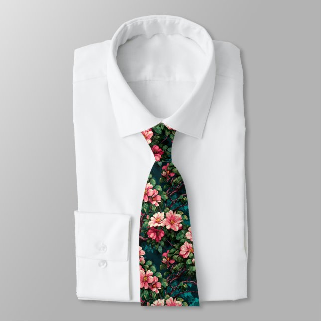 Artistic Valentine Gifts For Him Gardenias Flower Neck Tie (Tied)