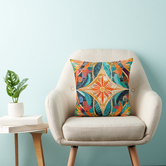Artistic Vibrant Boho Botanical  Throw Pillow (Chair)
